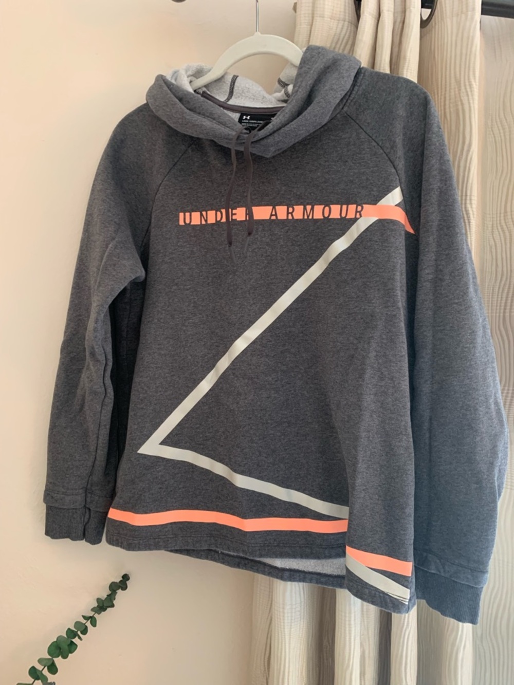 Under Armour Charcoal Gray Pullover Hoodie with Coral and White Accents